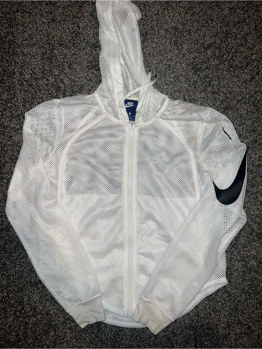 Nike White Mesh Hooded Zip Jacket with Black Swoosh